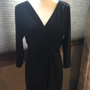 Black knit mock wrap dress
